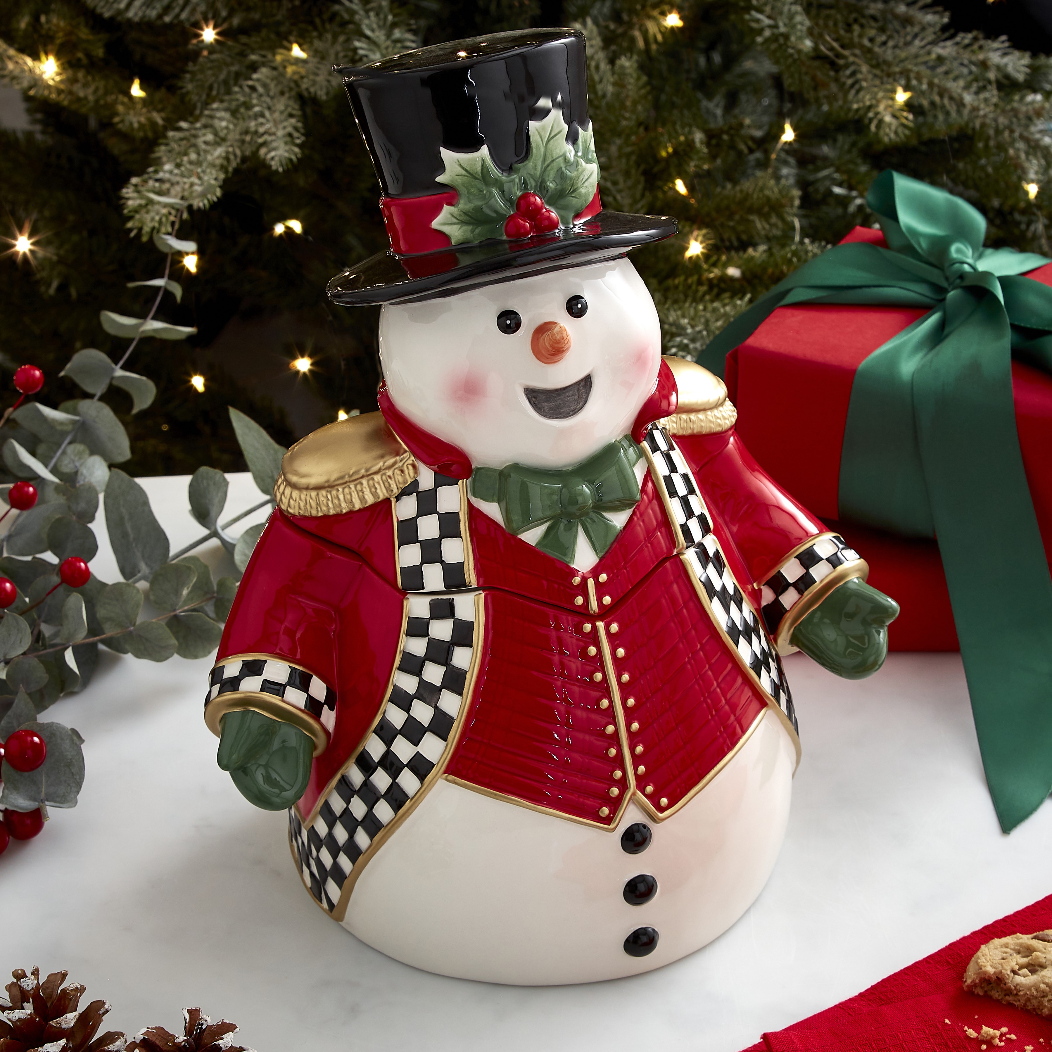 Christmas Tree Black and White Snowman Cookie Jar image number null